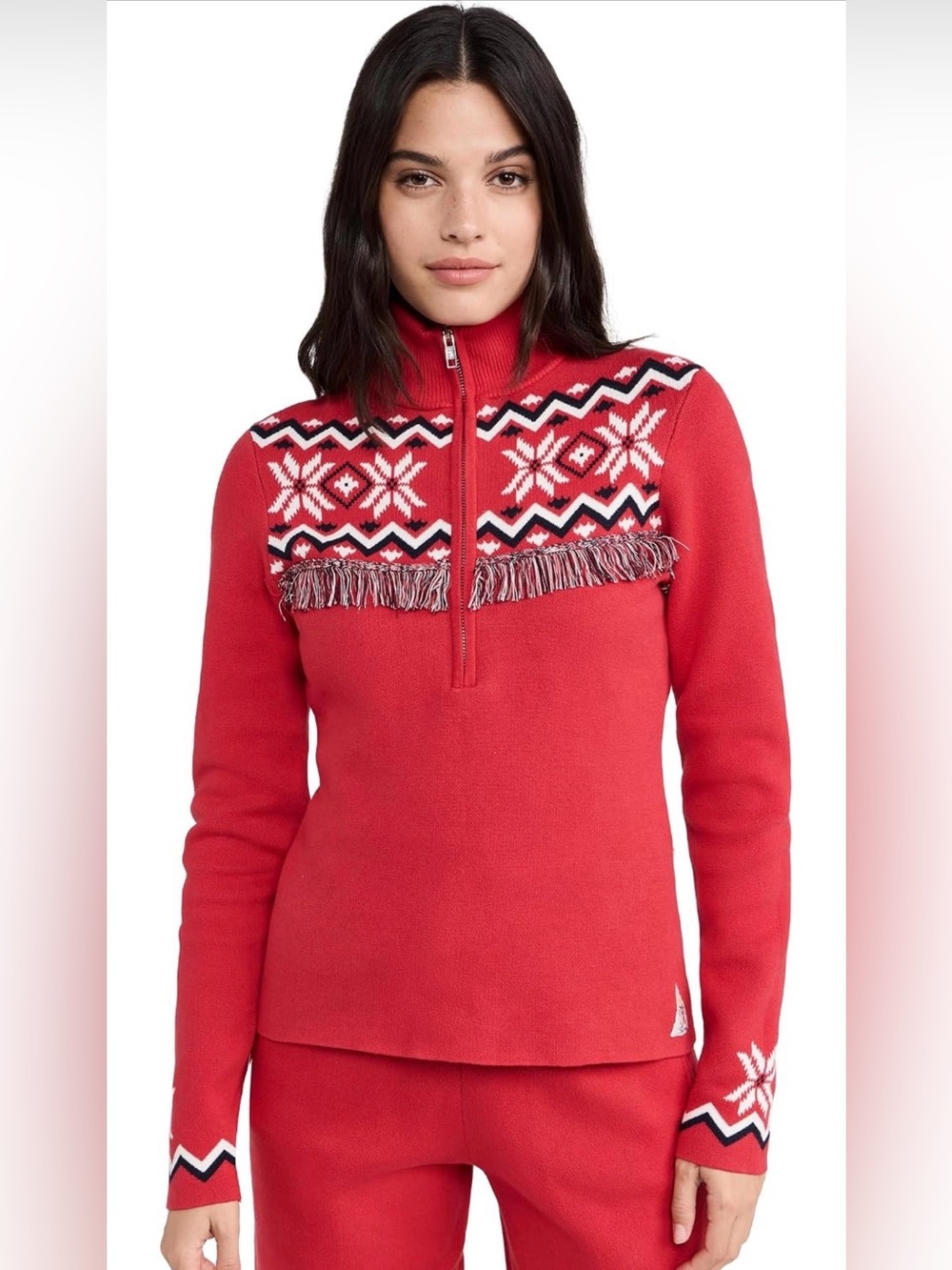 The Upside Keystone Blanche Half-Zip Fair Isle Fringe Sweater